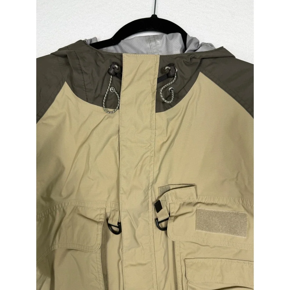 Cabela's Dry-Plus Rain Jacket Womens XL Tan Brown Utility Hooded Fishing Hunting